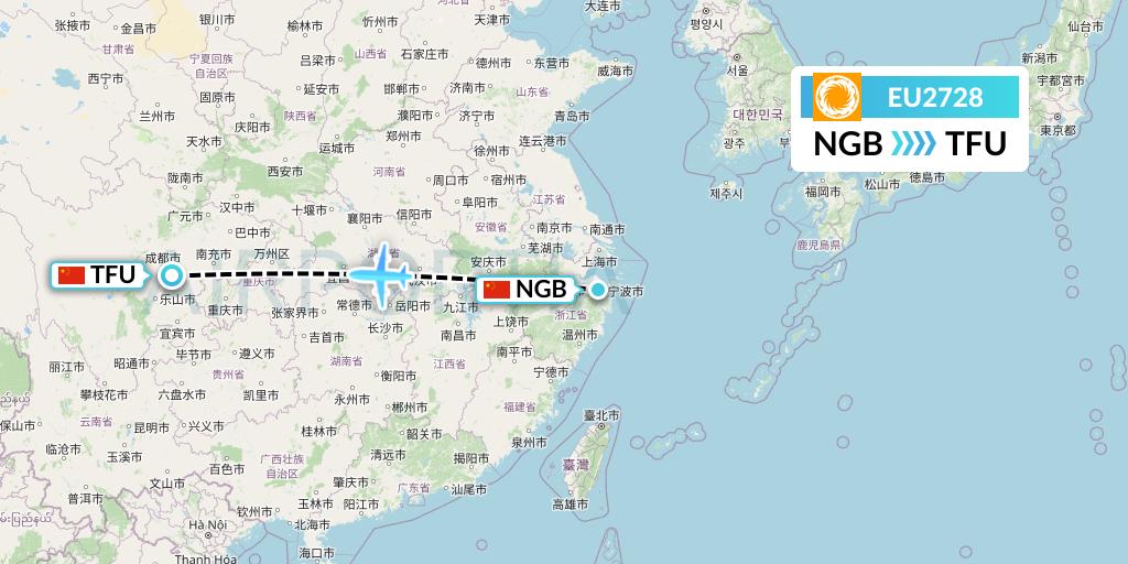 EU2728 Chengdu Airlines Flight Map: Ningbo to Chengdu