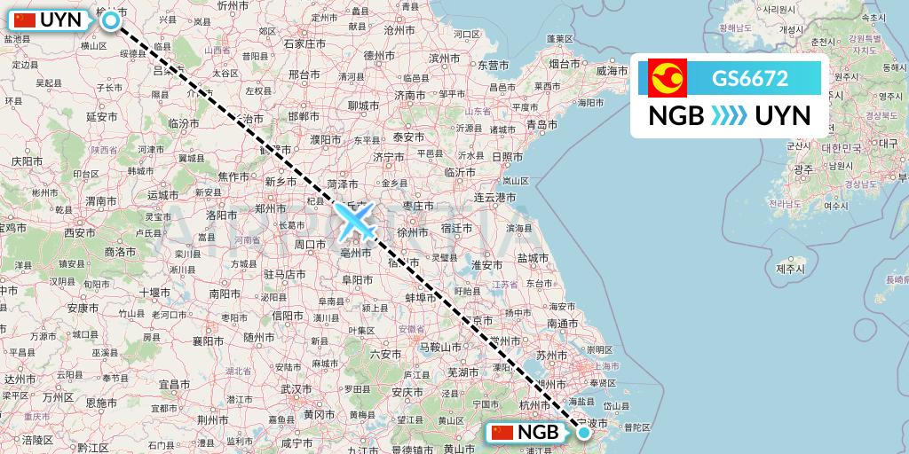 GS6672 Tianjin Airlines Flight Map: Ningbo to Yulin