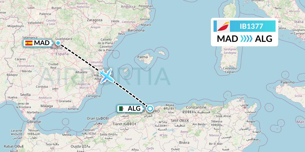 IB1377 Iberia Flight Map: Madrid to Algiers