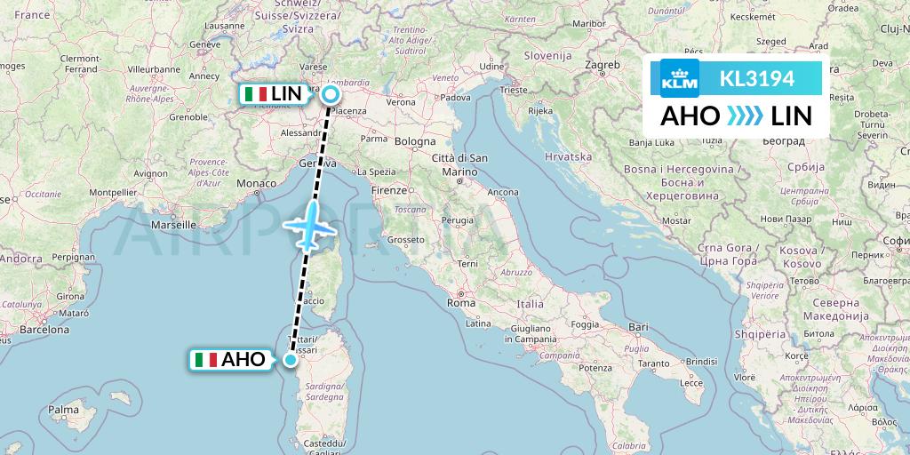 KL3194 KLM Flight Map: Alghero to Milan