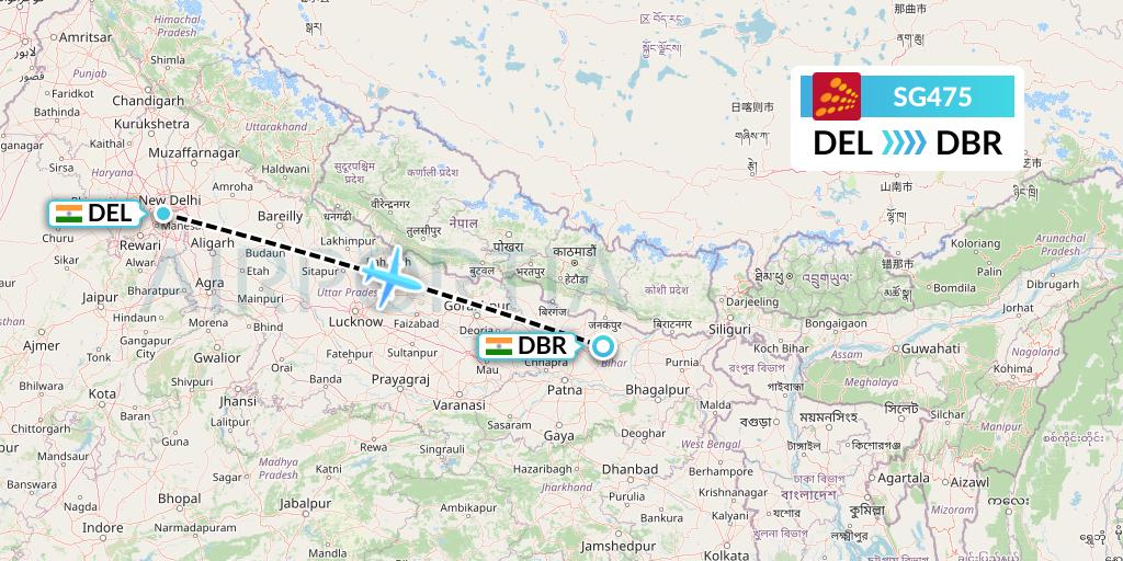 SG475 SpiceJet Flight Map: Delhi to Darbhanga