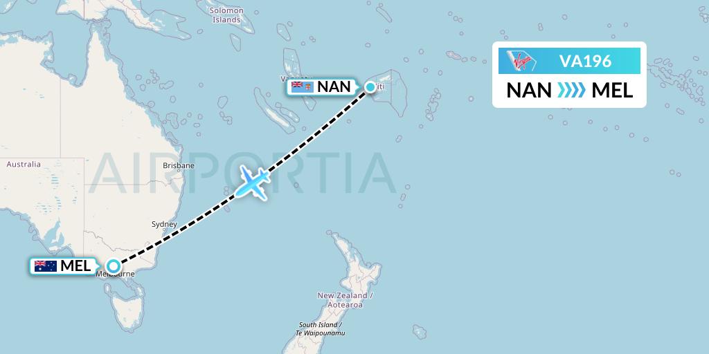 VA196 Virgin Australia Flight Map: Nadi to Melbourne