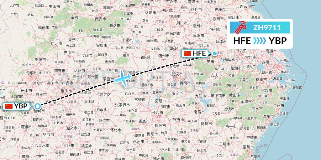 ZH9711 Shenzhen Airlines Flight Map: Hefei to Yibin