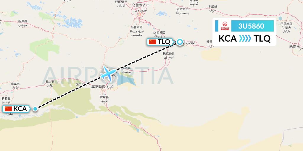 3U5860 Sichuan Airlines Flight Map: Kuqa to Turpan