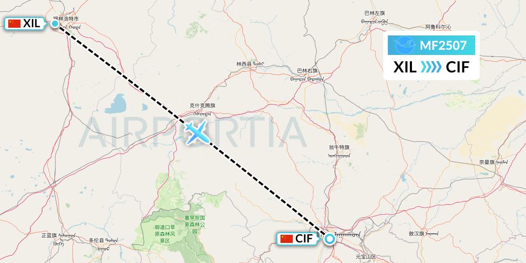 MF2507 Xiamen Airlines Flight Map: Xilinhot to Chifeng