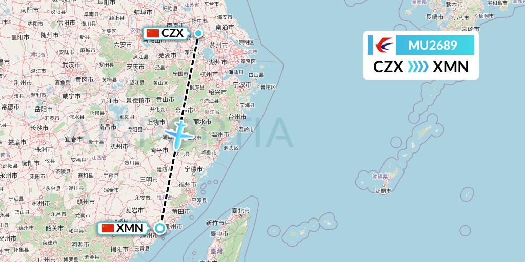 MU2689 China Eastern Airlines Flight Map: Changzhou to Xiamen