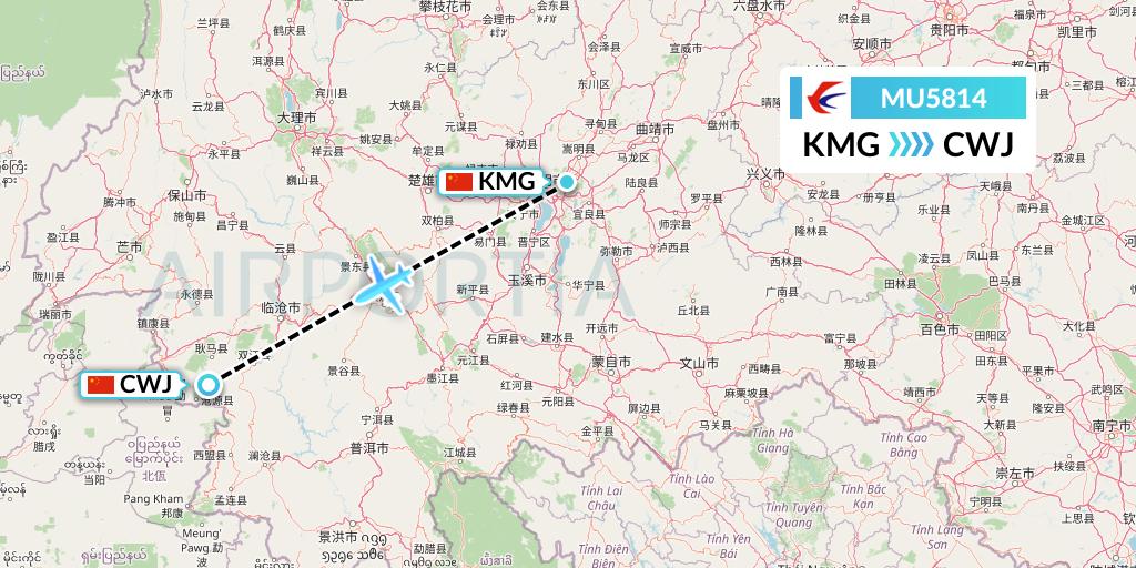 MU5814 China Eastern Airlines Flight Map: Kunming to Xichang