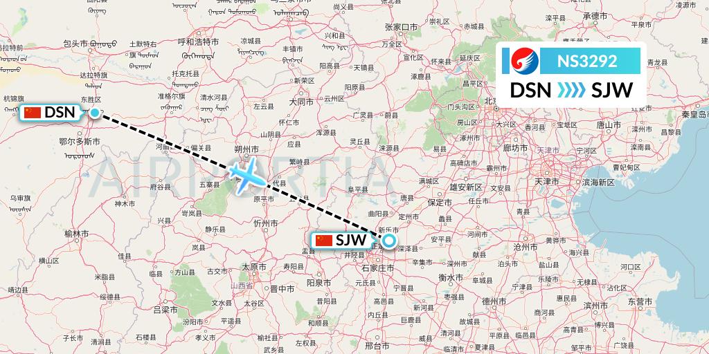 NS3292 Hebei Airlines Flight Map: Dongsheng to Shijiazhuang