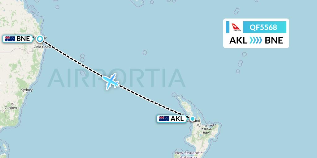QF5568 Qantas Flight Map: Auckland to Brisbane