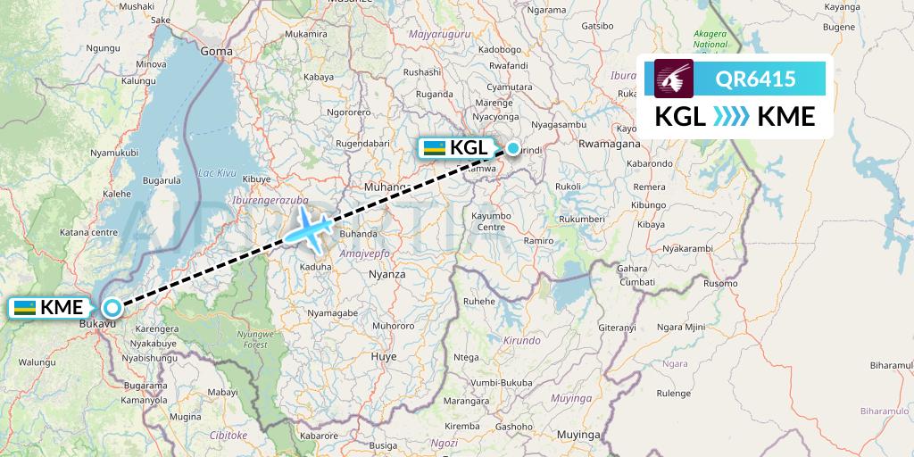 QR6415 Qatar Airways Flight Map: Kigali to Kamembe