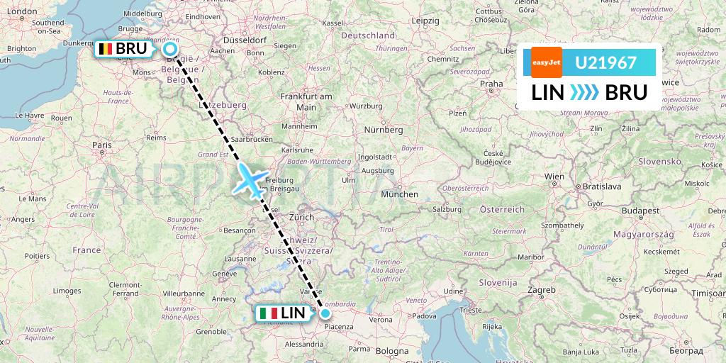 U21967 EasyJet Flight Map: Milan to Brussels