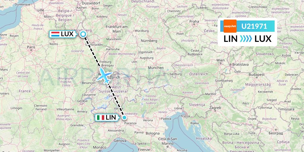 U21971 EasyJet Flight Map: Milan to Luxembourg