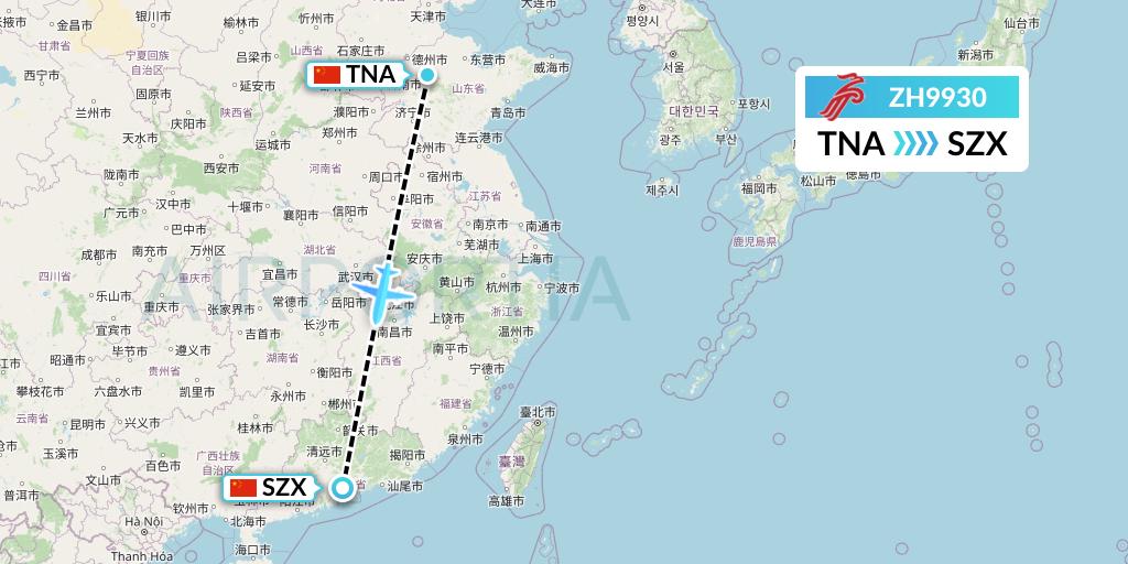 ZH9930 Shenzhen Airlines Flight Map: Jinan to Shenzhen