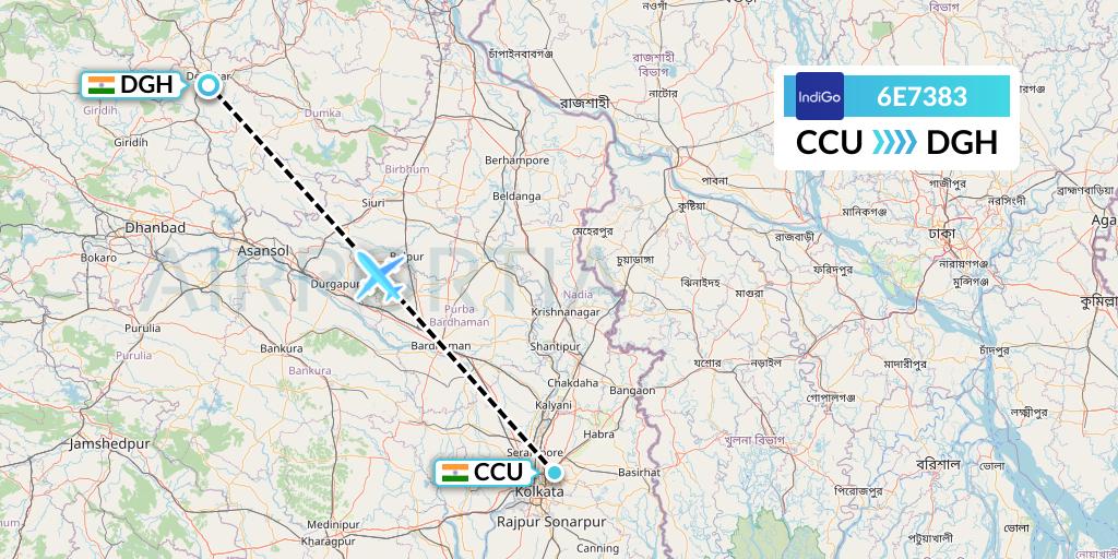 6E7383 IndiGo Airlines Flight Map: Kolkata to Patna