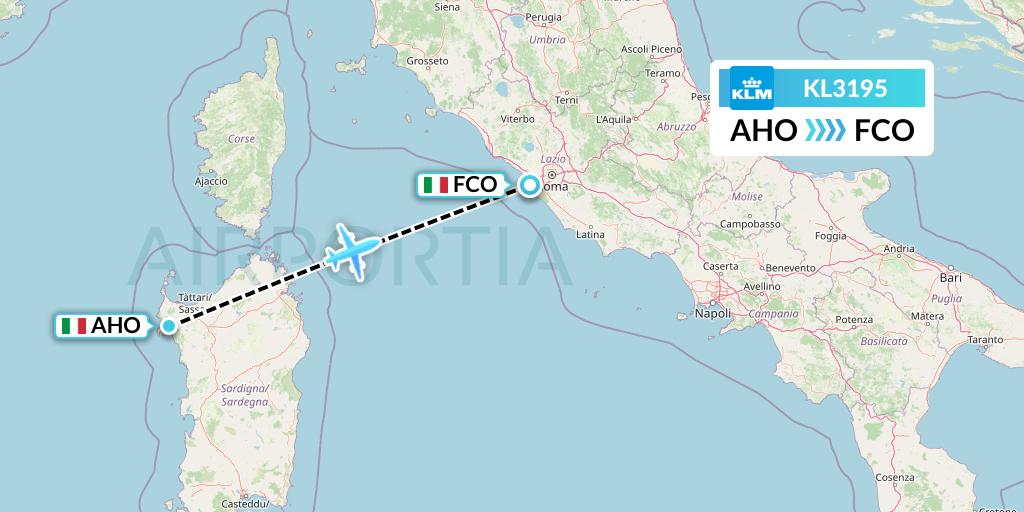 KL3195 KLM Flight Map: Alghero to Rome