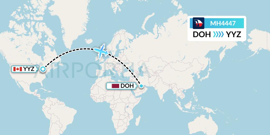 MH4447 Malaysia Airlines Flight Map: Doha to Toronto