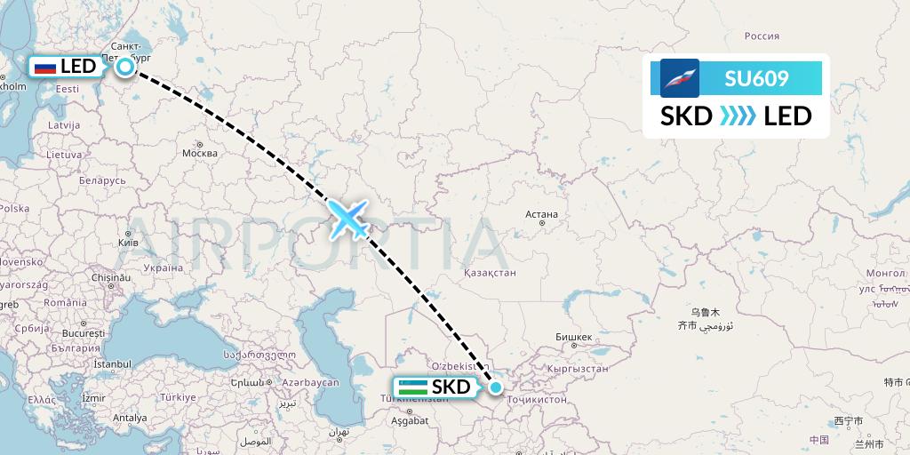 SU609 Aeroflot Flight Map: Samarkand to St. Petersburg