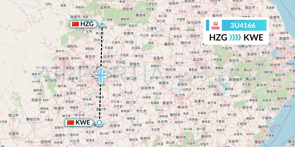 3U4166 Sichuan Airlines Flight Map: Hanzhong to Guiyang