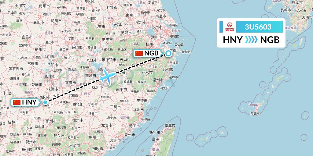 3U5603 Sichuan Airlines Flight Map: Hengyang to Ningbo