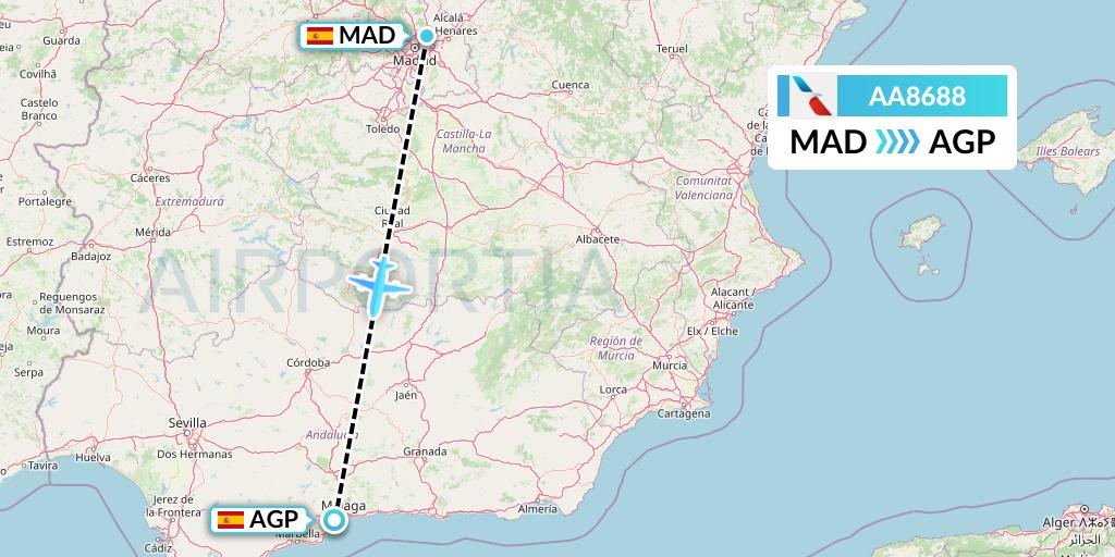 AA8688 American Airlines Flight Map: Madrid to Malaga
