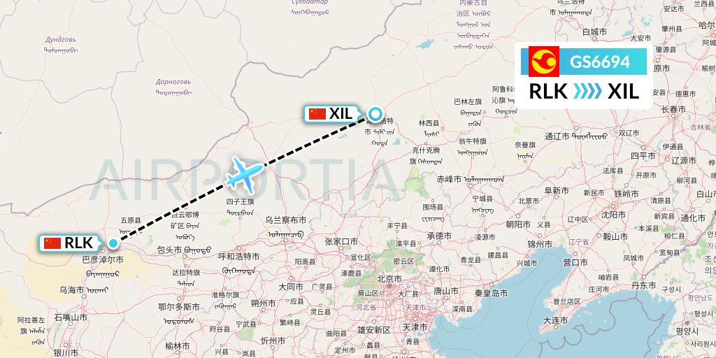 GS6694 Tianjin Airlines Flight Map: Bayannur to Xilinhot