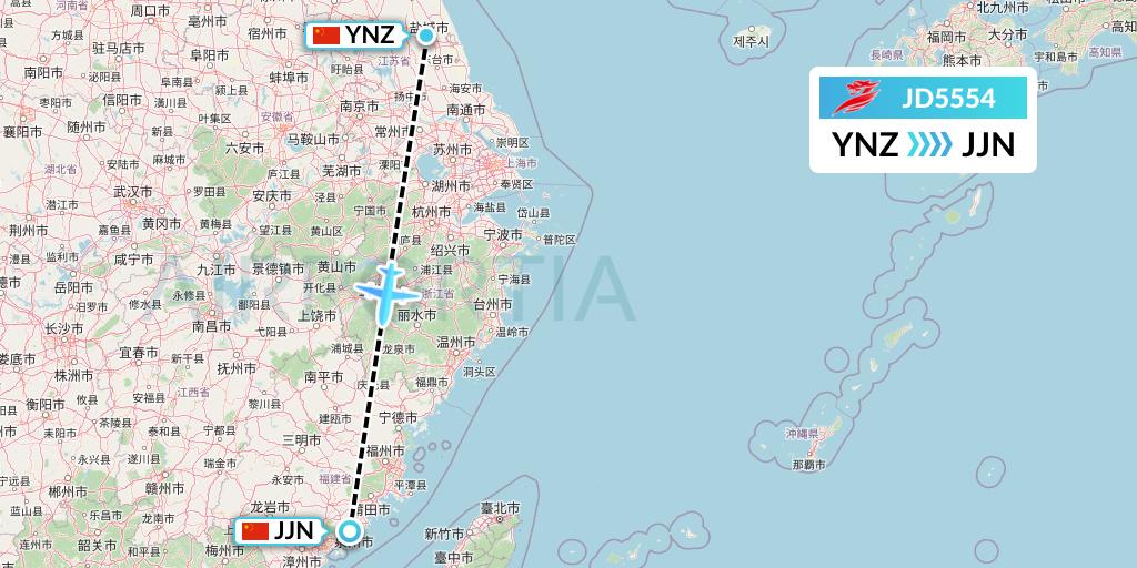 JD5554 Capital Airlines Flight Map: Yancheng to Jinjiang