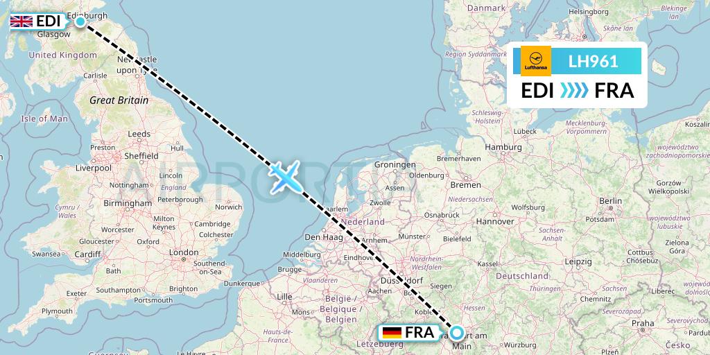 LH961 Lufthansa Flight Map: Edinburgh to Frankfurt