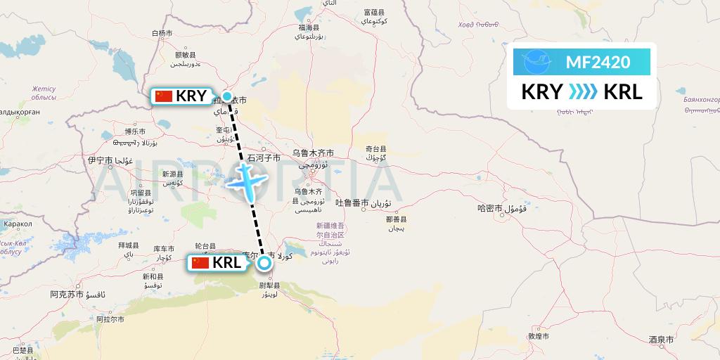 MF2420 Xiamen Airlines Flight Map: Karamay to Korla