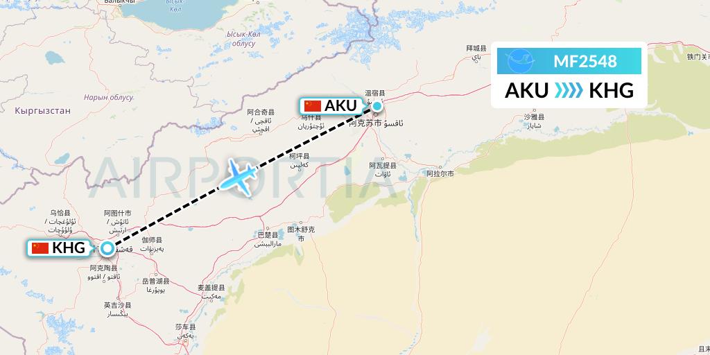 MF2548 Xiamen Airlines Flight Map: Aksu to Kashgar