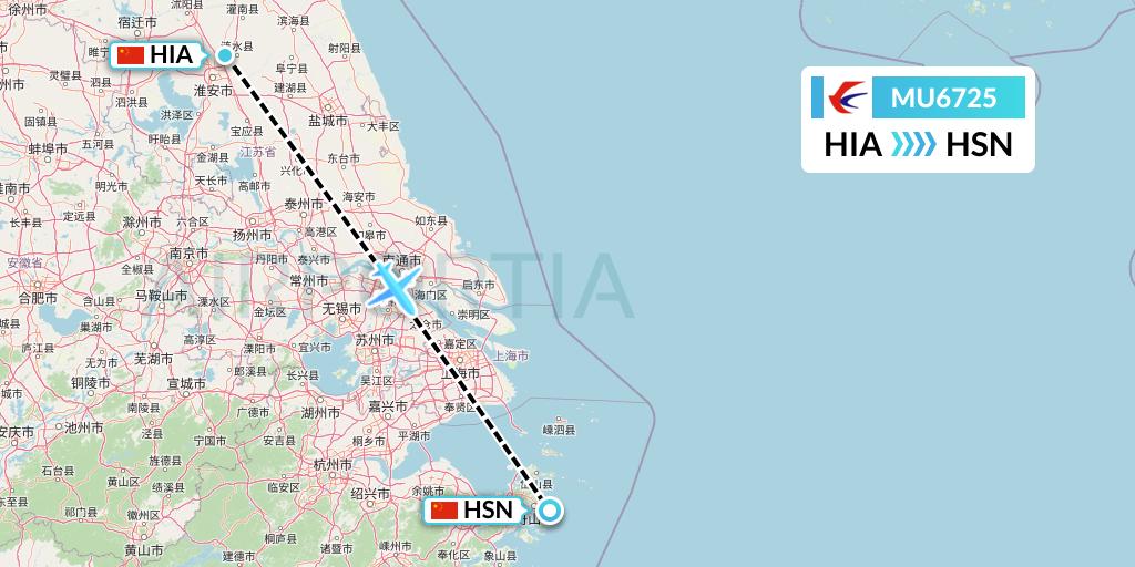 MU6725 China Eastern Airlines Flight Map: Huai'an to Zhoushan