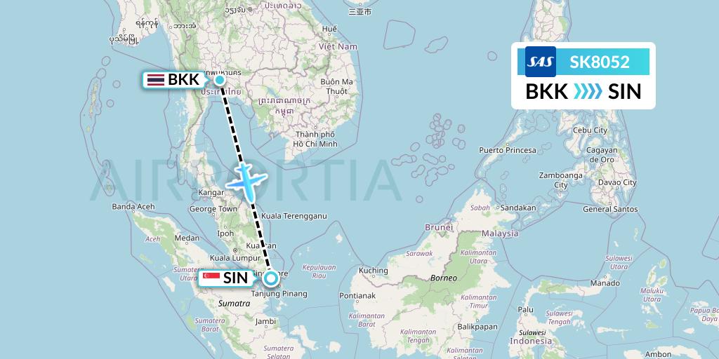 SK8052 SAS Flight Map: Bangkok to Singapore
