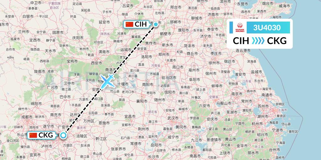 3U4030 Sichuan Airlines Flight Map: Changzhi to Chongqing