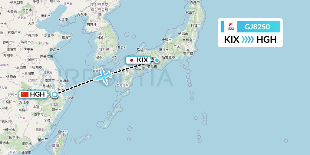 GJ8250 Loong Airlines Flight Map: Osaka to Hangzhou
