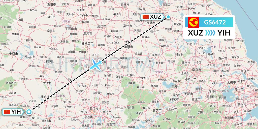 GS6472 Tianjin Airlines Flight Map: Xuzhou to Yichang