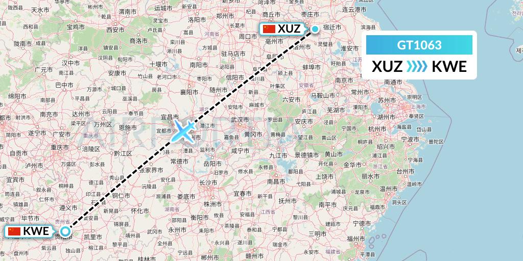 GT1063 Air Guilin Flight Map: Xuzhou to Guiyang
