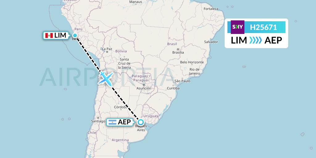 H25671 Sky Airline Flight Map: Lima to Buenos Aires