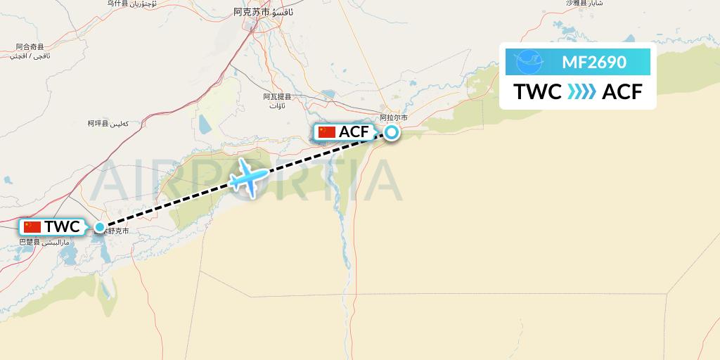 MF2690 Xiamen Airlines Flight Map: Kashgar to Aksu