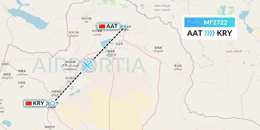 MF2722 Xiamen Airlines Flight Map: Altay to Karamay