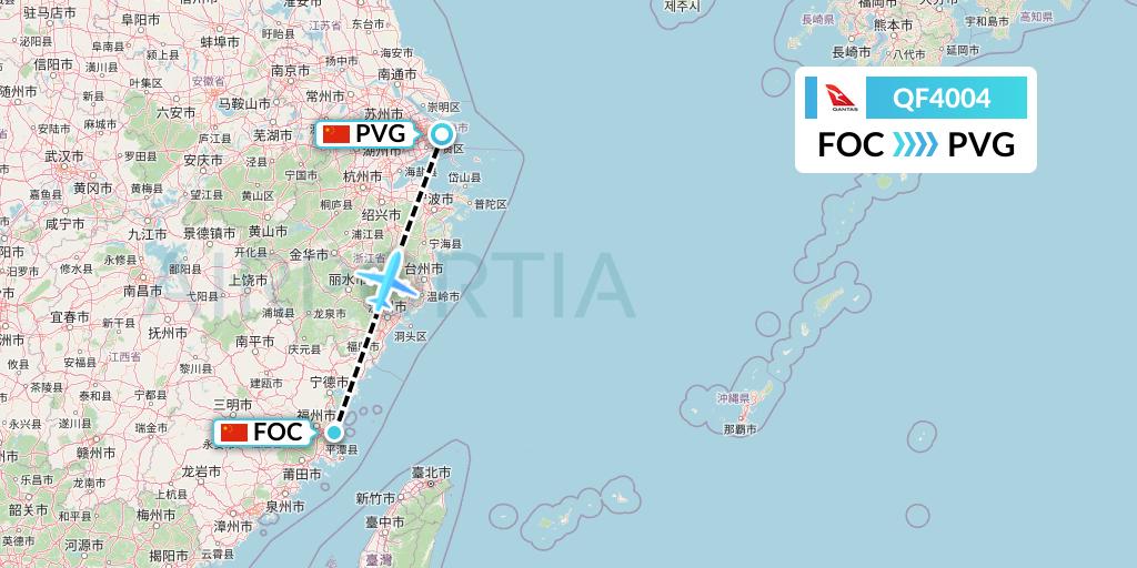 QF4004 Qantas Flight Map: Fuzhou to Shanghai