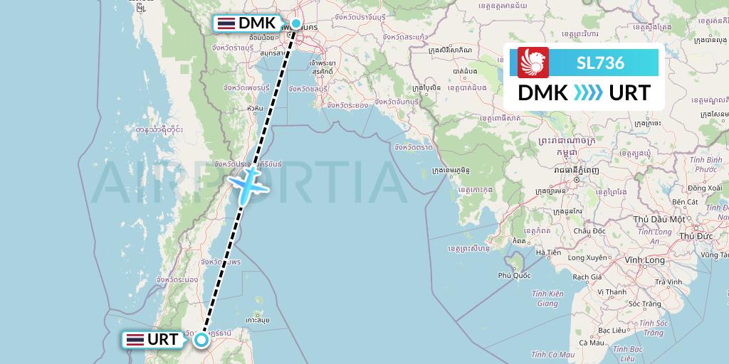 SL736 Thai Lion Air Flight Map: Bangkok to Surat Thani