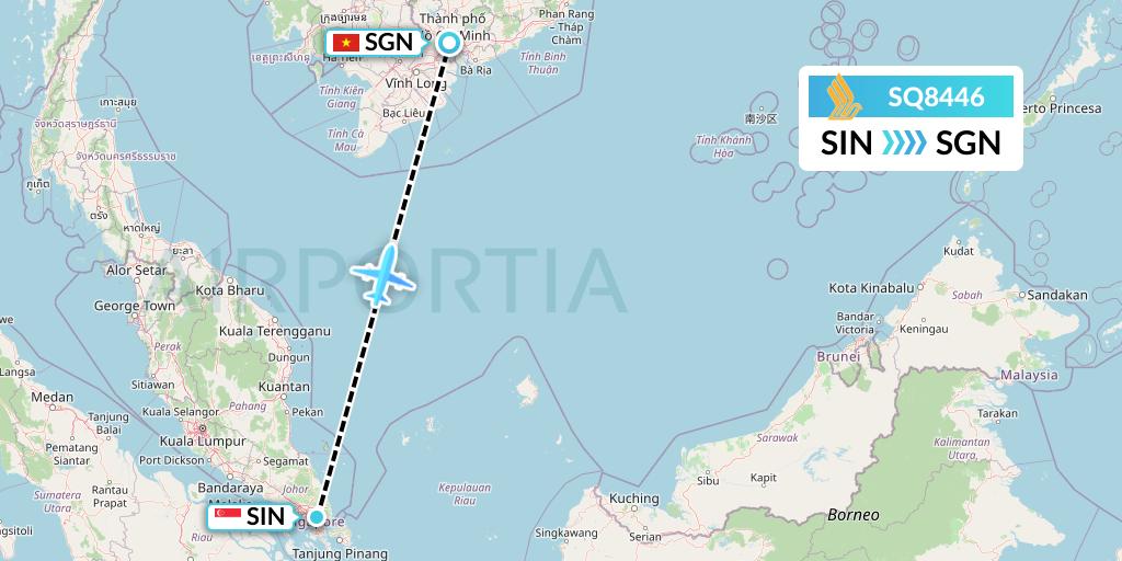 SQ8446 Singapore Airlines Flight Map: Singapore to Ho Chi Minh City