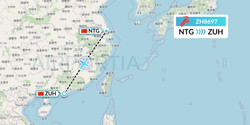 ZH8697 Shenzhen Airlines Flight Map: Nantong to Zhuhai