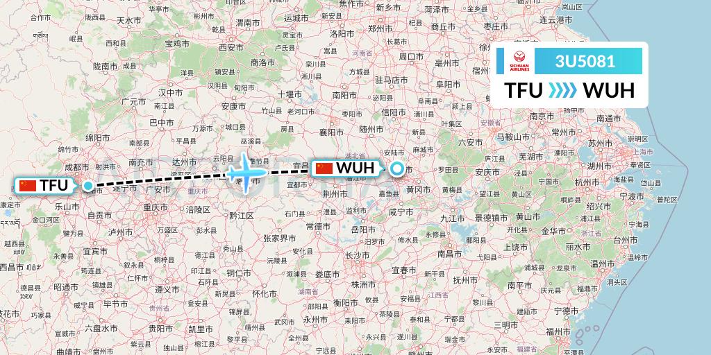 3U5081 Sichuan Airlines Flight Map: Chengdu to Wuhan