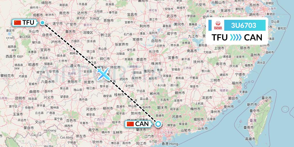 3U6703 Sichuan Airlines Flight Map: Chengdu to Guangzhou