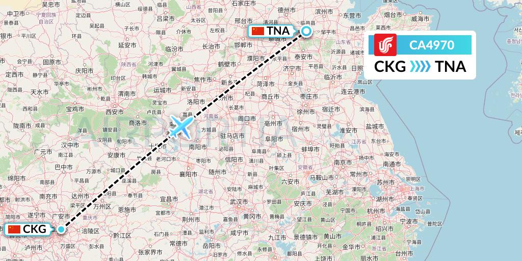 CA4970 Air China Flight Map: Chongqing to Jinan