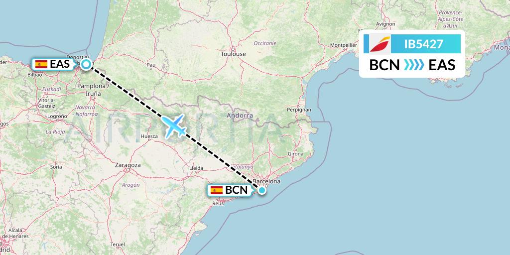 IB5427 Iberia Flight Map: Barcelona to San Sebastian