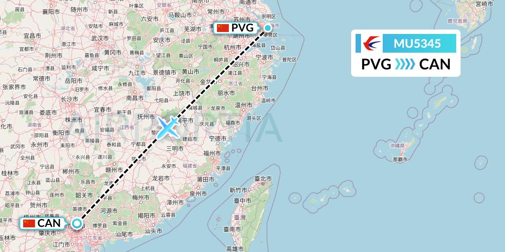 MU5345 China Eastern Airlines Flight Map: Shanghai to Guangzhou