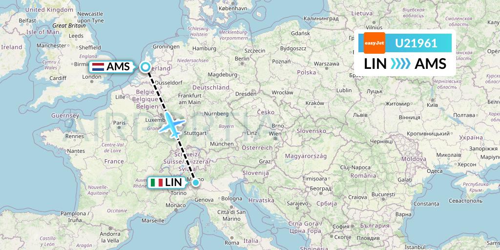 U21961 EasyJet Flight Map: Milan to Amsterdam