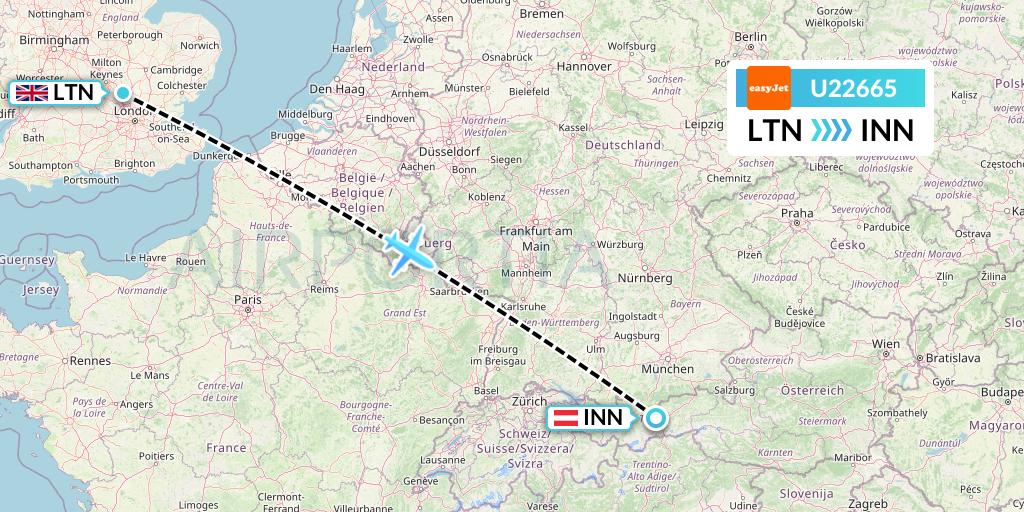 U22665 EasyJet Flight Map: London to Innsbruck