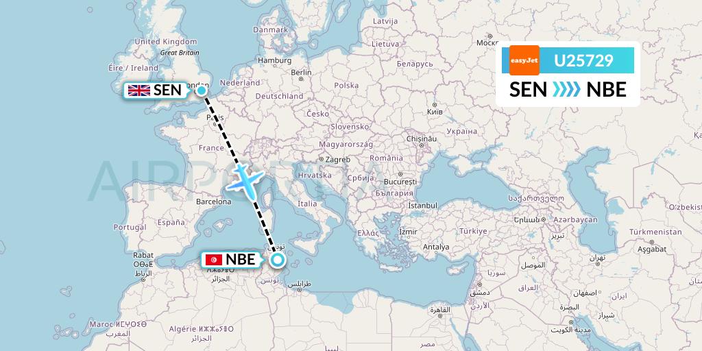 U25729 EasyJet Flight Map: Southend to Enfidha